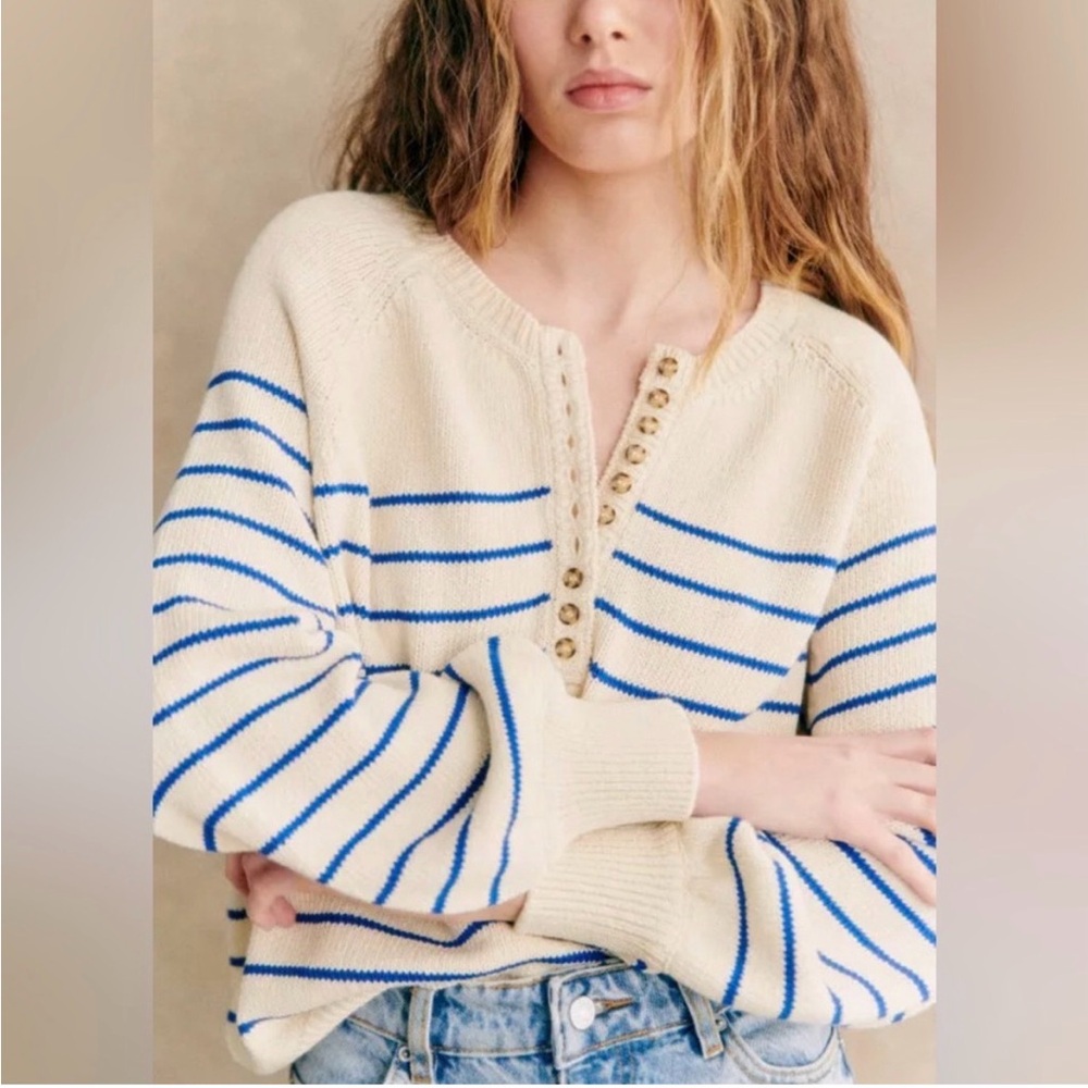 Sezane XL Limited Edition Ecru / Bright Blue Leontine Jumper